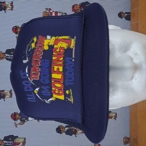 Vintage 80s foam mesh trucker funny golf graphic blue & yellow snapback hat